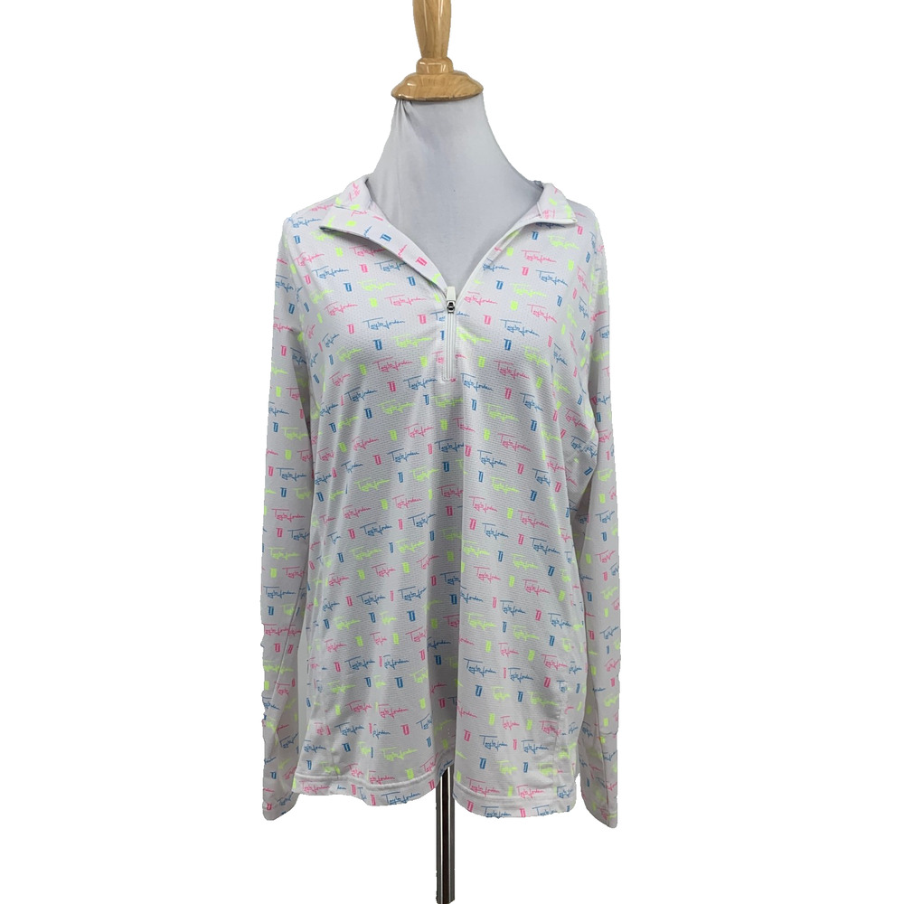 Taylor Jordan Top Womens L Large Pastel Logo Long Sleeve 1/4 Zip Pullover Golf